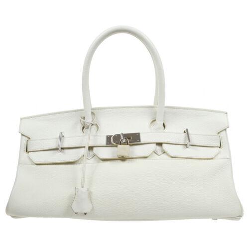 HERMES SHOULDER BIRKIN Hand Bag Purse #P 203A White Taurillon Clemence: HERMES SHOULDER BIRKIN Hand Bag Purse #P 203A White Taurillon Clemence Size: Large Accents: Lock Country/Region of Manufacture: France Department: Women Style: Hand Bag Handle Style: Double Handles Ba