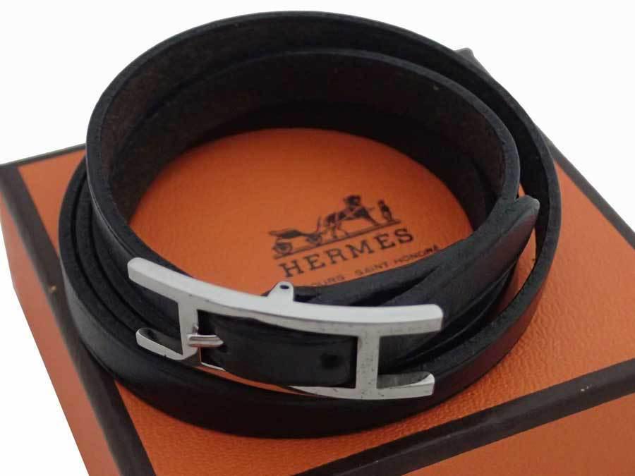 Hermes Bracelet Api Black Leather Bangle Triple Breath Women's Men's: Hermes Bracelet Api Black Leather Bangle Triple Breath Women's Men's Brand: Hermes Line: Hapi Type: Charm bracelet Gender: Men Women Material: Leather Color: Black Length: 18.5cm / 7.28 Width: 7mm / 0