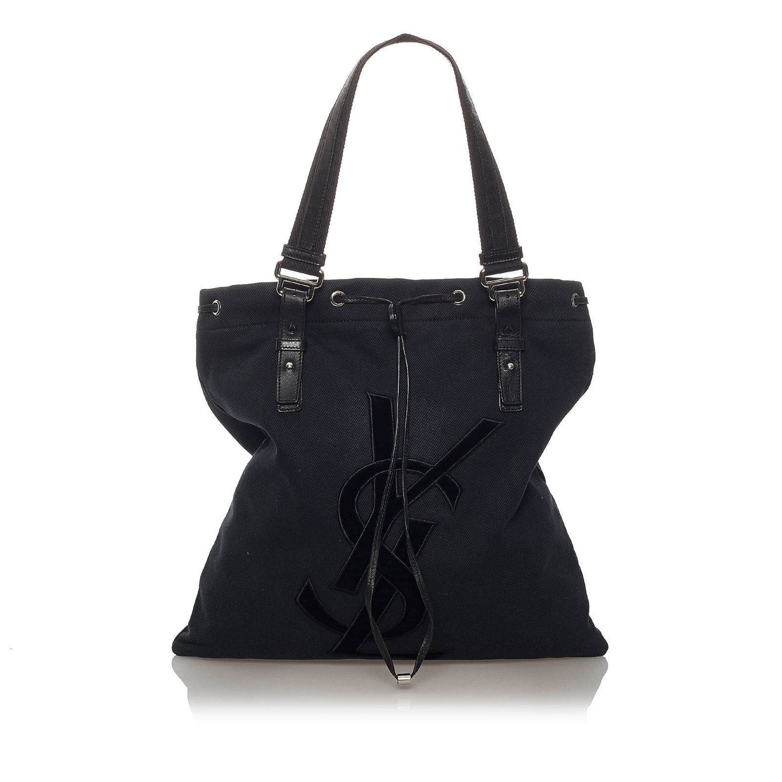 YSL Kahala Canvas Tote Bag: YSL Kahala Canvas Tote Bag The Kahala tote bag features a canvas body with velour trim flat straps with leather details a top drawstring closure and an interior zip pocket. Brand: YSL Model: Kahala Ca