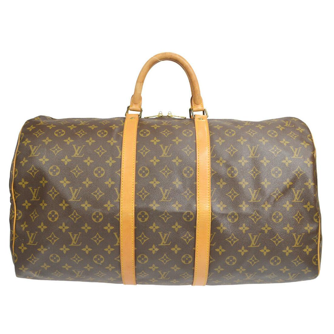 LOUIS VUITTON KEEPALL 55 TRAVEL HAND BAG PURSE MONOGRAM M41424 MI8902: LOUIS VUITTON KEEPALL 55 TRAVEL HAND BAG PURSE MONOGRAM M41424 MI8902 Gender: Adult Unisex Country/Region of Manufacture: France Style: Hand bag Decade: 1980s Material: Monogram Canvas Leather Origina