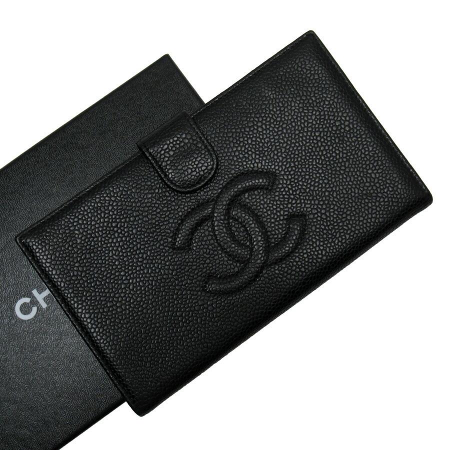Chanel CHANEL Bi-Fold Wallet Coco Mark Black Gold Caviar Skin: Chanel CHANEL Bi-Fold Wallet Coco Mark Black Gold Caviar Skin Brand: Chanel Country of Origin: France Type: Wallet (bi-fold) Material: Caviar leather Caviar leather: Color: Black Gold Size (HxWxD): 10