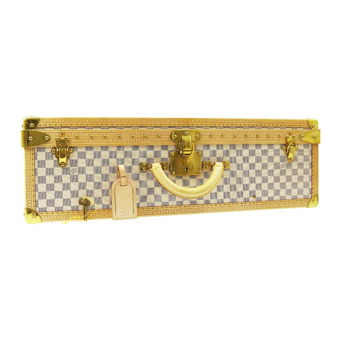 LOUIS VUITTON ALZER 70 TRUNK HARD CASE BAG 1085281 DAMIER AZUR: LOUIS VUITTON ALZER 70 TRUNK HARD CASE BAG 1085281 DAMIER AZUR Size: Extra Large Accents: Logo Model: Damier Azur Country/Region of Manufacture: France Department: Women Style: Trunk Bag Height: 18.5