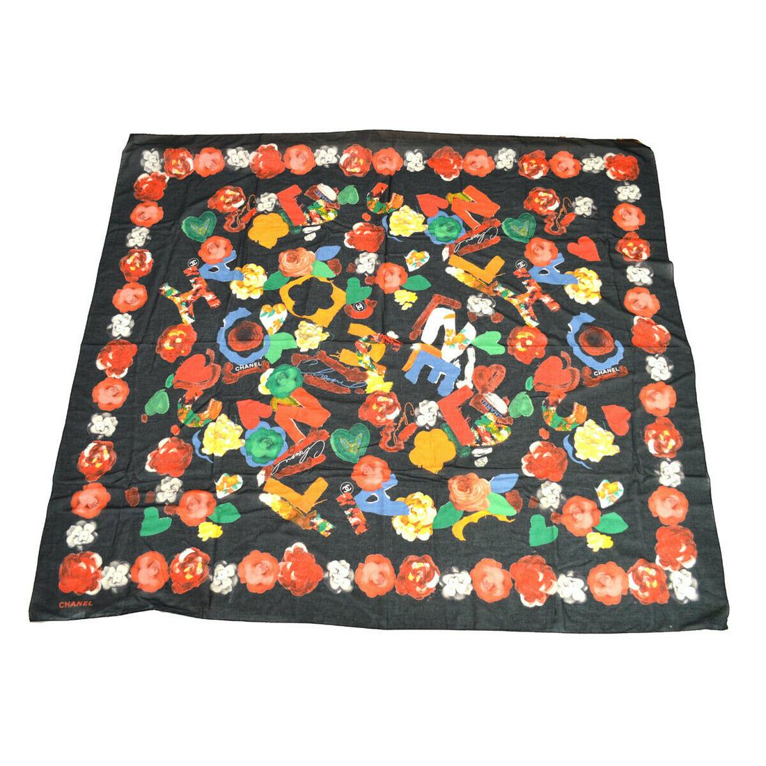 CHANEL CC Logos Big Scarf Stole Black Red Italy 100% Cotton: CHANEL CC Logos Big Scarf Stole Black Red Italy 100% Cotton Country/Region of Manufacture: Italy Department: Women Material: 100% Cotton Type: Bandana/Square Scarf Color: Red Black Brand: CHANEL AB: V