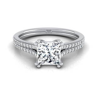 1 1/5ctw Princess Cut Diamond 2 Row Engagement Ring With Double Prong Cathedral Setting In 14k White: 1 1/5ctw Princess Cut Diamond 2 Row Engagement Ring With Double Prong Cathedral Setting In 14k White Gold, Igi-certified Exquisitely Handcrafted, This Igi-certified Diamond Engagement Ring Showcases