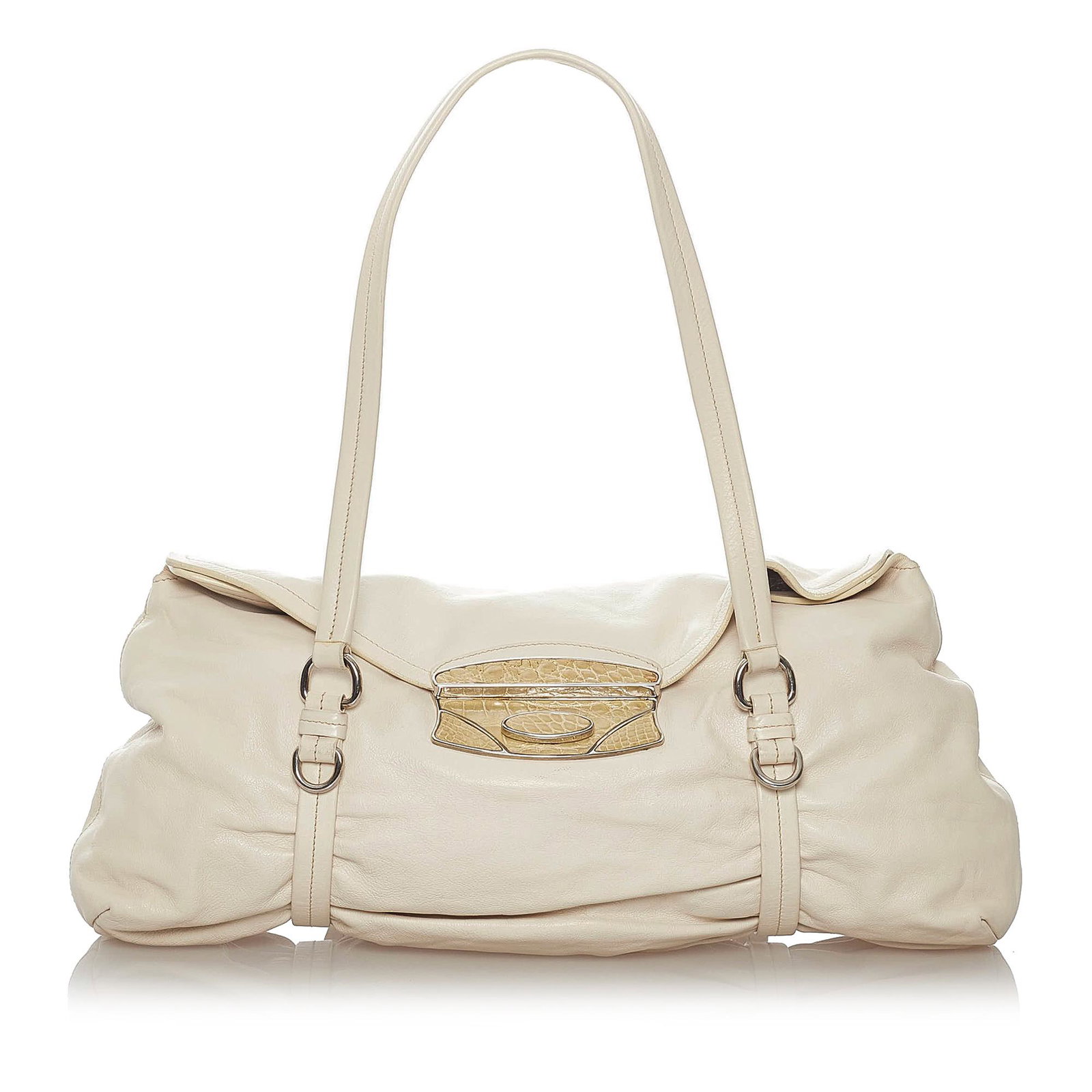 Prada Easy Leather Shoulder Bag: Prada Easy Leather Shoulder Bag The Easy shoulder bag features a leather body an exterior back zip pocket flat leather straps a front flap with a metal lock closure and an interior zip pocket. Brand: 