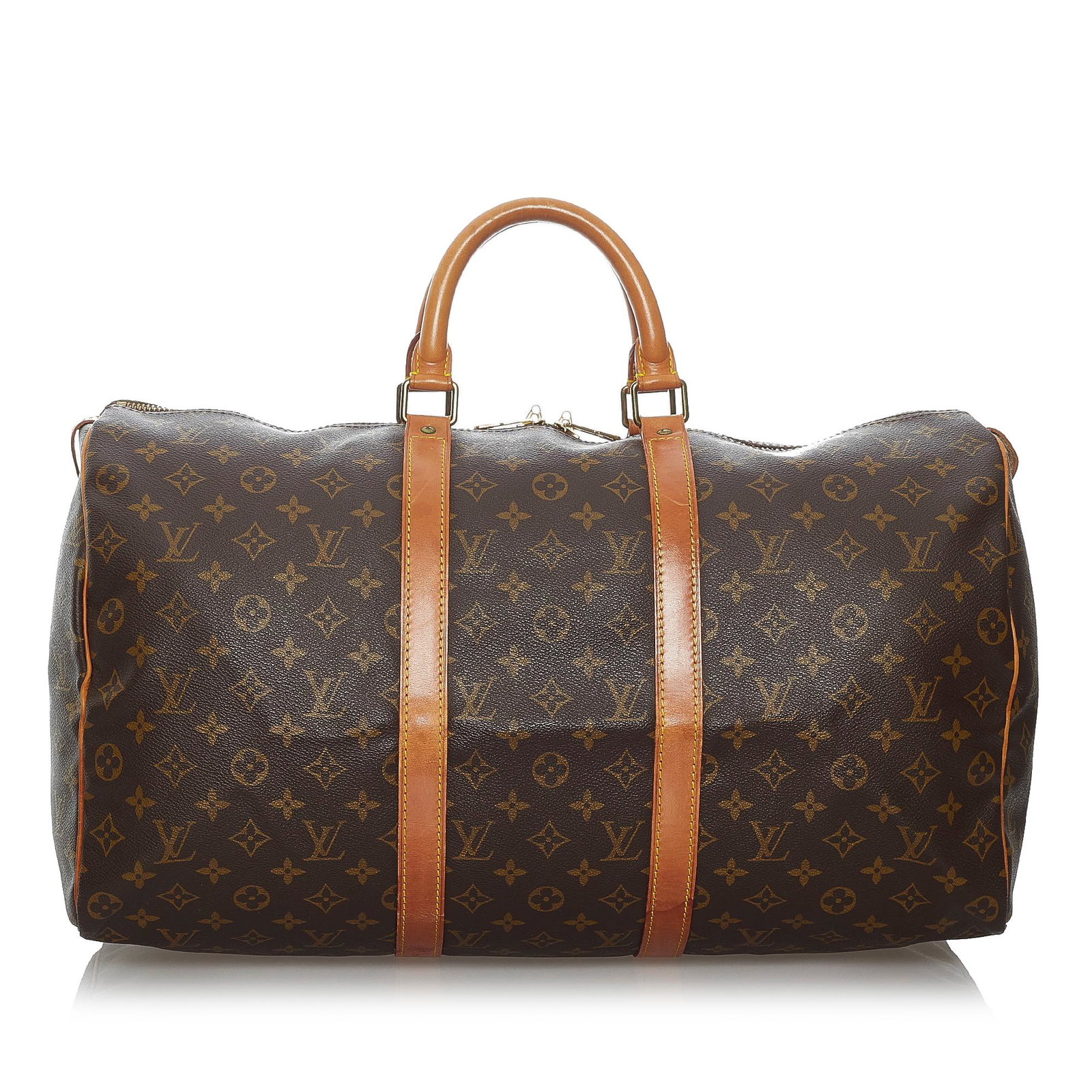 Louis Vuitton Monogram Keepall 50: Louis Vuitton Monogram Keepall 50 The Keepall 50 features a monogram canvas body rolled leather handles and a top zip closure. Brand: Louis Vuitton Model: Monogram Keepall 50 Origin: France Category: 