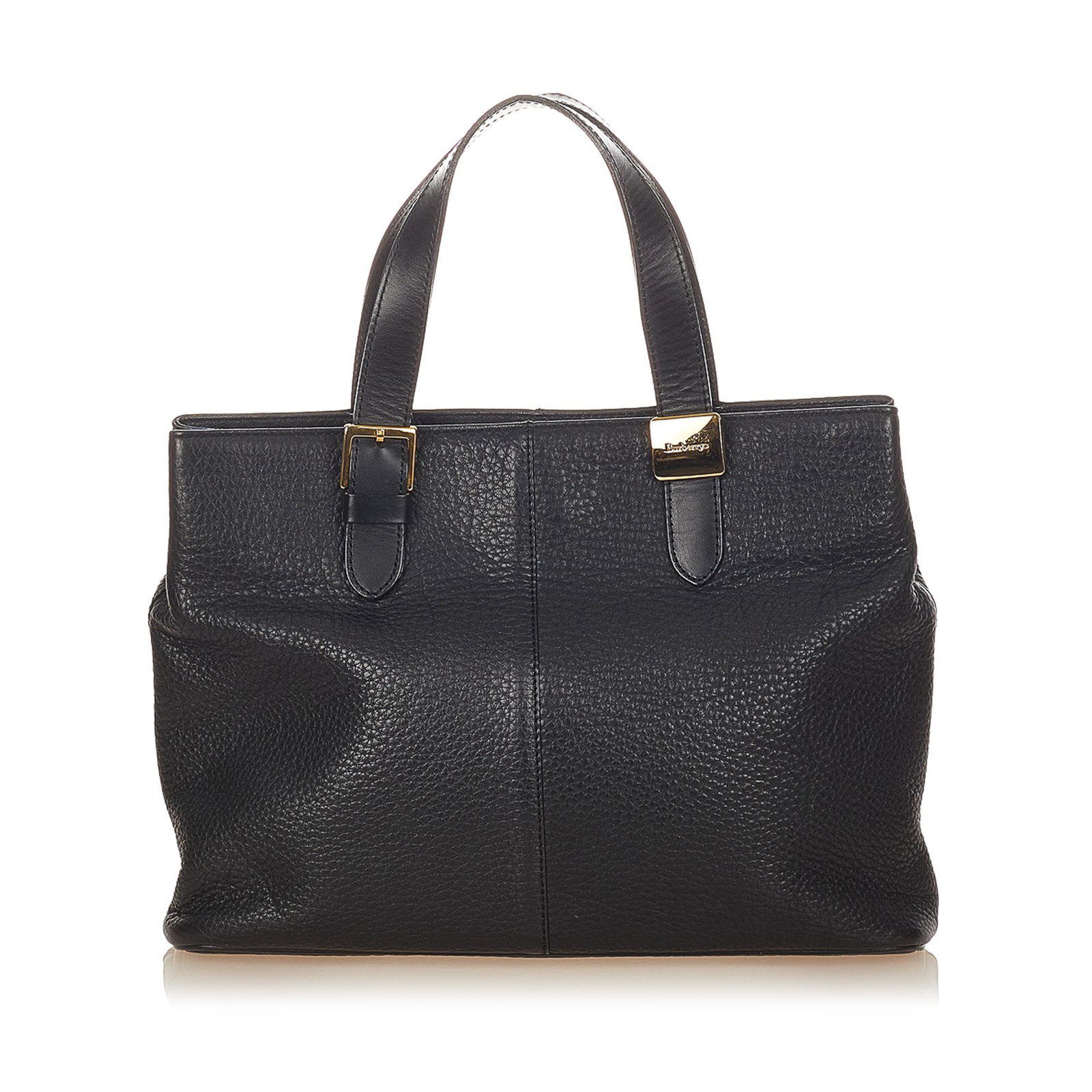 Burberry Leather Handbag: Burberry Leather Handbag This handbag features a leather body flat leather handles a top magnetic snap button closure and an interior zip compartment. Brand: Burberry Model: Leather Handbag Origin: UN