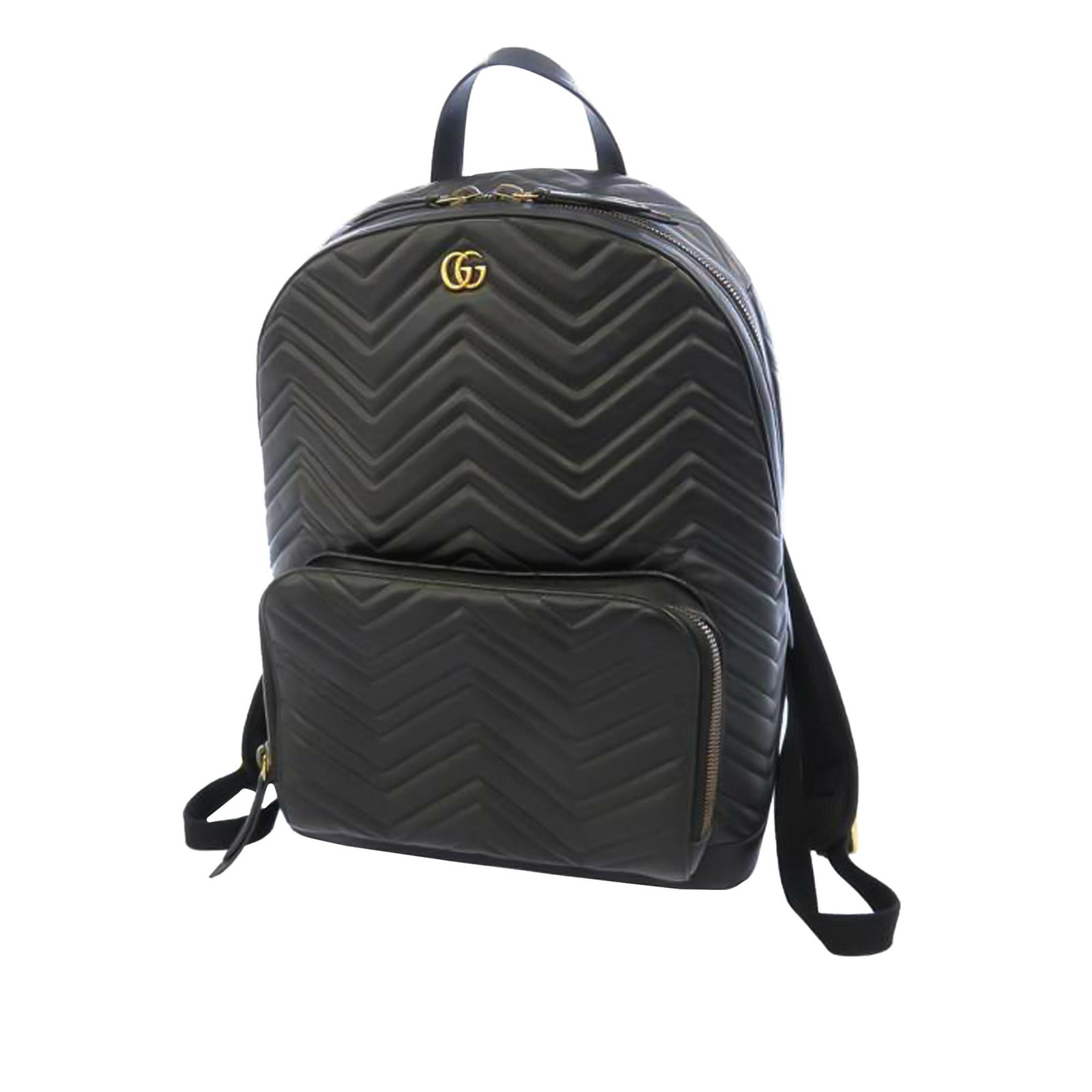 Gucci GG Marmont Leather Backpack: Gucci GG Marmont Leather Backpack The GG Marmont backpack features a leather body an exterior front zip pocket a top handle flat back straps a two way zip around closure and an interior slip pockets.