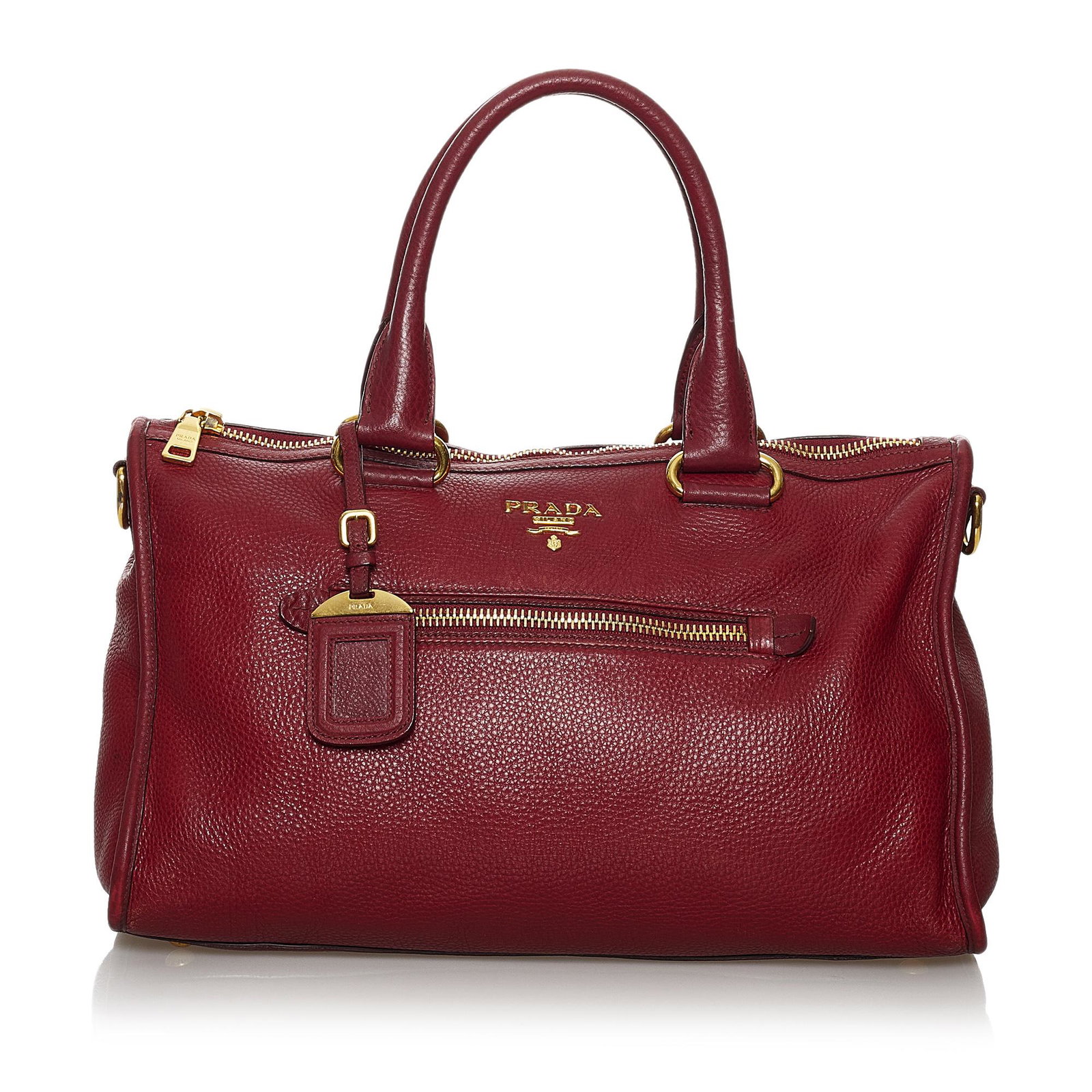 Prada Vitello Daino Handbag: Prada Vitello Daino Handbag This satchel features a leather body rolled leather handles a top zip closure an exterior zip pocket and interior zip and slip pockets. Brand: Prada Model: Vitello Daino Ha