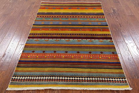 4' 2" X 6' 4" Hand-Knotted Loribaft Persian Gabbeh Rug: 4' 2" X 6' 4" Hand-Knotted Loribaft Persian Gabbeh Rug Design: Striped Exact Size: 4\ 2 X 6\ 4 Style: Gabbeh Foundation: Cotton Pile: Wool Weave: Hand-knotted Age: New The BIDHAUS Guarantee: All