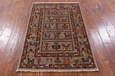 2' 11" X 4' 5" Hand Knotted Persian Gabbeh Tribal Wool Rug: 2' 11" X 4' 5" Hand Knotted Persian Gabbeh Tribal Wool Rug Design: Tribal Exact Size: 2\ 11 X 4\ 5 Style: Gabbeh Foundation: Cotton Pile: Wool Weave: Hand-knotted Age: New The BIDHAUS Guarantee: