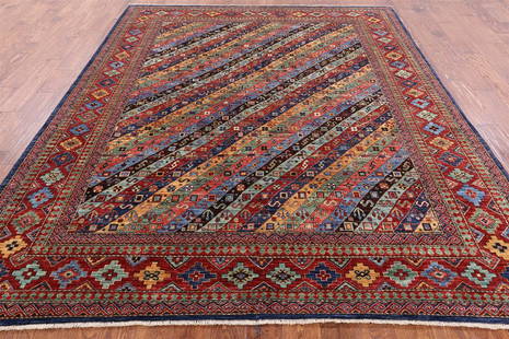 Persian Gabbeh Shall Hand Knotted Wool Rug 8' 0" X 9': Persian Gabbeh Shall Hand Knotted Wool Rug 8' 0" X 9' Design: Shall Exact Size: 8\ 0 X 9\ 6 Style: Super Gabbeh Foundation: Cotton Pile: Wool Weave: Hand-knotted Age: New The BIDHAUS Guarantee: