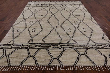 Moroccan Hand Knotted Wool Area Rug 8' 4" X 10': Moroccan Hand Knotted Wool Area Rug 8' 4" X 10' Design: Tribal Exact Size: 8\ 4 X 10\ 1 Style: Moroccan Foundation: Cotton Pile: Wool Weave: Hand-knotted Age: New The BIDHAUS Guarantee: All items