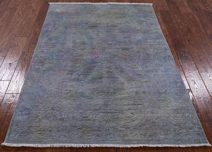 4' 2" X 5' 10" Carved Full Pile Wool Overdyed Rug: 4' 2" X 5' 10" Carved Full Pile Wool Overdyed Rug Design: Floral Exact Size: 4\ 2 X 5\ 10 Style: Overdyed Foundation: Cotton Pile: Wool Weave: Hand-knotted Age: New The BIDHAUS Guarantee: All