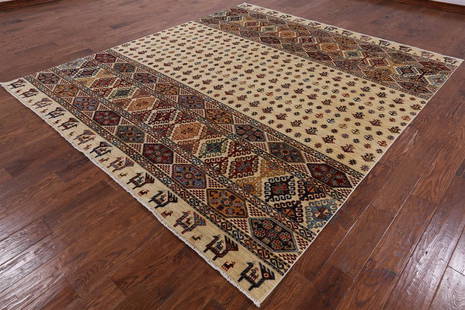 8' 4" X 9' 6" Tribal Persian Gabbeh Hand-Knotted Wool Rug: 8' 4" X 9' 6" Tribal Persian Gabbeh Hand-Knotted Wool Rug Design: Tribal Exact Size: 8\ 4 X 9\ 6 Style: Super Gabbeh Foundation: Cotton Pile: Wool Weave: Hand-knotted Age: New The BIDHAUS