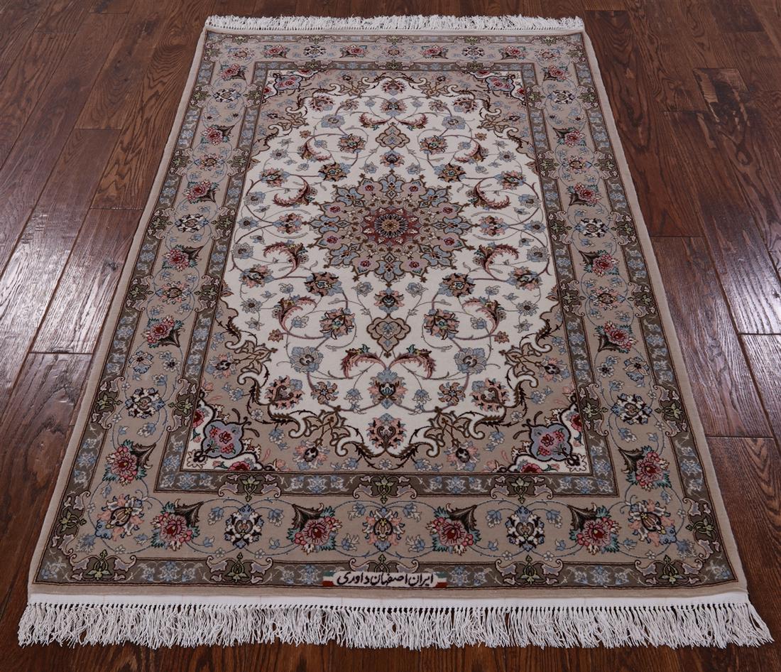Signed Hand Knotted Persian Isfahan Wool & Silk Rug 3' 8" X 5' 9