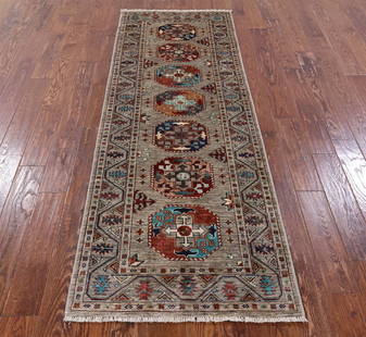 Runner Bokhara Handmade Wool Rug 2' 8" X 7' 10": Runner Bokhara Handmade Wool Rug 2' 8" X 7' 10" Design: Tribal Exact Size: 2\ 8 X 7\ 10 Style: Bokhara Foundation: Cotton Pile: Wool Weave: Hand-knotted Age: New The BIDHAUS Guarantee: All items