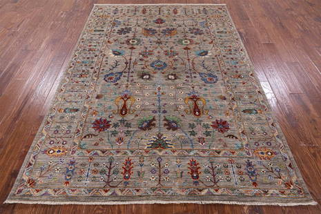 Persian Tabriz Hand Knotted Wool Rug 5' 10" X 8' 1": Persian Tabriz Hand Knotted Wool Rug 5' 10" X 8' 1" Design: Tabriz Exact Size: 5\ 10 X 8\ 1 Style: Persian Foundation: Cotton Pile: Wool Weave: Hand-knotted Age: New The BIDHAUS Guarantee: All