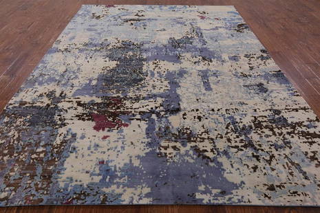 Abstract Handmade Wool & Silk Rug 7' 11" X 10' 1": Abstract Handmade Wool & Silk Rug 7' 11" X 10' 1" Design: Abstract Exact Size: 7\ 11 X 10\ 1 Style: Modern Foundation: Cotton Pile: Wool & Silk Weave: Hand-knotted Age: New The BIDHAUS Guarantee: