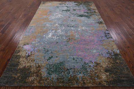 Modern Handmade Wool & Silk Rug 6' 1" X 9' 2": Modern Handmade Wool & Silk Rug 6' 1" X 9' 2" Design: Abstract Exact Size: 6\ 1 X 9\ 2 Style: Modern Foundation: Cotton Pile: Wool & Silk Weave: Hand-knotted Age: New The BIDHAUS Guarantee: All