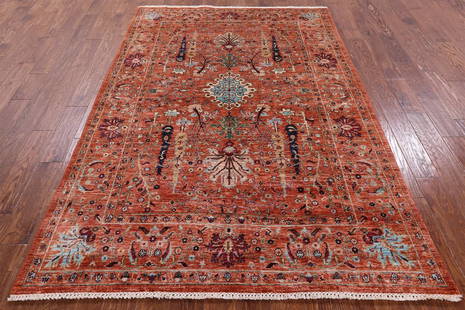 Persian Ziegler Handmade Wool Rug 5' 7" X 8' 1": Persian Ziegler Handmade Wool Rug 5' 7" X 8' 1" Design: Traditional Exact Size: 5\ 7 X 8\ 1 Style: Ziegler Foundation: Cotton Pile: Wool Weave: Hand-knotted Age: New The BIDHAUS Guarantee: All