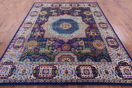 Wool & Silk Mamluk Hand Knotted Rug 7' 11" X 9' 9": Wool & Silk Mamluk Hand Knotted Rug 7' 11" X 9' 9" Design: Geometric Exact Size: 7\ 11 X 9\ 9 Style: Mamluk Foundation: Cotton Pile: Wool & Silk Weave: Hand-knotted Age: New The BIDHAUS