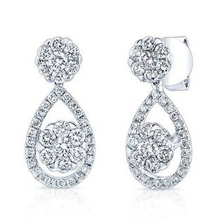 Diamond Cluster Tear Drop Earrings In 14k White Gold: Diamond Cluster Tear Drop Earrings In 14k White Gold Glamorous Diamond Cluster Tear Drop Earrings Has 0.98 Carats Of Round Brilliants Set In 14k White Gold 14k White Gold Coronet Pomona Earrings