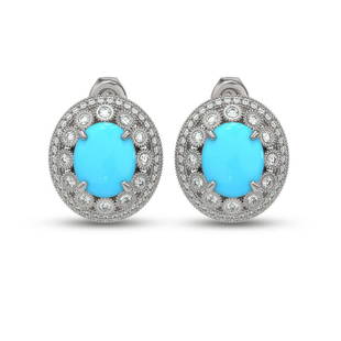 9.21 ctw Turquoise & Diamond Victorian Earrings 14K White Gold: 9.21 ctw Turquoise & Diamond Victorian Earrings 14K White Gold 9.21 ctw Turquoise & Diamond Victorian Earrings 14K White Gold Designer Brand Luxury Jewelrymade in the USA Suggested Retail Price: