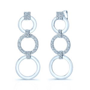 Diamond Triple Circle Dangle Earrings In 18k White Gold