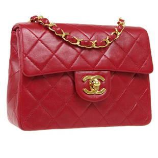 CHANEL Classic Flap Mini Square Chain Shoulder Bag 1012766 Red Leather: CHANEL Classic Flap Mini Square Chain Shoulder Bag 1012766 Red Leather Size: Small Accents: Quilted Model: Single Chain Shoulder Country/Region of Manufacture: France Department: Women Style: