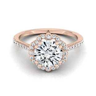 1 1/4ctw Round Diamond Scalloped Halo Engagement Ring With Graduated Shank In 14k Rose Gold,: 1 1/4ctw Round Diamond Scalloped Halo Engagement Ring With Graduated Shank In 14k Rose Gold, Igi-certified Sublimely Crafted, This Igi-certified Diamond Scalloped Halo Pave Engagement Ring With A