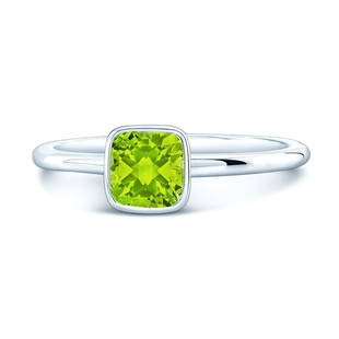 Peridot Cushion Diamond Cut Stack Ring In 14k White Gold (5mm): Peridot Cushion Diamond Cut Stack Ring In 14k White Gold (5mm) Stunning Gemstone Stack-able Ring With A Bezel Set Deep Colored Peridot With A Perfect Geenish/yellowish Hue Set In 14k White Gold 14