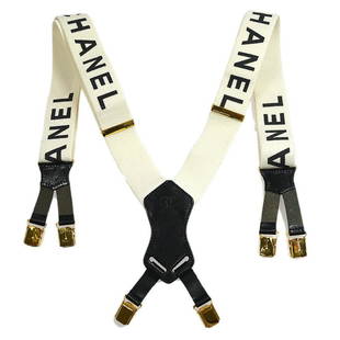 RARE! CHANEL CC Suspenders White Black Gold Canvas Leather Vintage: RARE! CHANEL CC Suspenders White Black Gold Canvas Leather Vintage Gender: Women Country/Region of Manufacture: France Decade: Unknown Material: Canvas Color: White Black Occasion: Casual Brand: