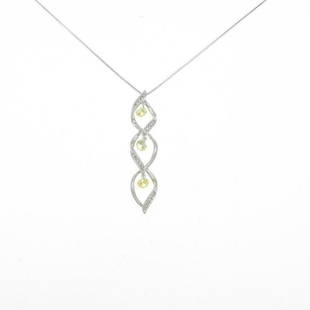 K18WG Sapphire Necklace: K18WG Sapphire Necklace Material: K18WG Gender: Ladies Size: 45cm Stone: Diamond 0.14ct ActualSize: imate size of pendant (H x W) : 47.4mm x 9.9mm CenterStone: Sapphire 1.00ct AB: Very Good The