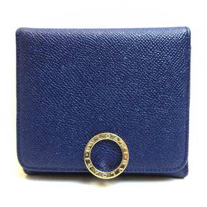 Bvlgari Mini Wallet Navy Blue Tri-Fold Clip Square Men's Women's Leather
