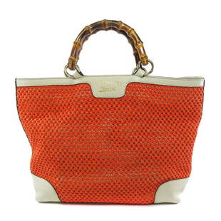 Gucci 338965 Bamboo Handbag Leather Ladies: Gucci 338965 Bamboo Handbag Leather Ladies Brand: Gucci Type: Handbag Gender: Women Material: Leather Leather: Color: Orange White Closure: Hook Size (HxWxD): 25cm x 38cm x 10.5cm / 9.84 x