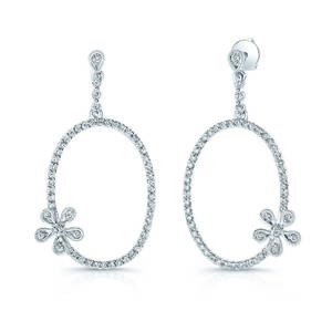 Oval Diamond Drop Earrings With Floral Accent In 14k White Gold (5/8 Ct.tw.)