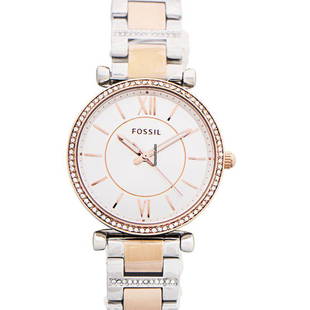 Fossil Carlie Silver Dial Two-Tone Stainless Steel Ladies Watch 35mm - ES4342: Fossil Carlie Silver Dial Two-Tone Stainless Steel Ladies Watch 35mm - ES4342 Brand: Fossil Dealer product code: 24224A Movement: Quartz Case material: Steel Bracelet material: Steel Year of
