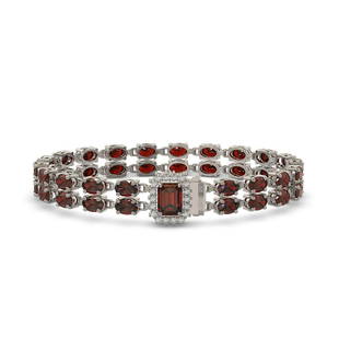 14.45 ctw Garnet & Diamond Bracelet 14K White Gold: 14.45 ctw Garnet & Diamond Bracelet 14K White Gold 14.45 ctw Garnet & Diamond Bracelet 14K White Gold Designer Brand Luxury Jewelrymade in the USA Suggested Retail Price: $13000 .Item: Garnet