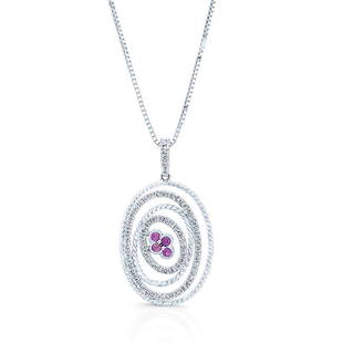 Pink Sapphire And Diamond Multi Cirle Pendant In 18k White Gold: Pink Sapphire And Diamond Multi Cirle Pendant In 18k White Gold Beautiful 18k White Gold Pendant Set With Exquisite Brilliant Cut Bezel Set Pink Sapphires Highlighted By Multi Circles Of Prong Set
