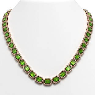 57.3 ctw Peridot & Diamond Micro Pave Halo Necklace 10k Rose Gold: 57.3 ctw Peridot & Diamond Micro Pave Halo Necklace 10k Rose Gold 57.3 ctw Peridot & Diamond Micro Pave Halo Necklace 10k Rose Gold Designer Brand Luxury Jewelrymade in the USA Suggested Retail