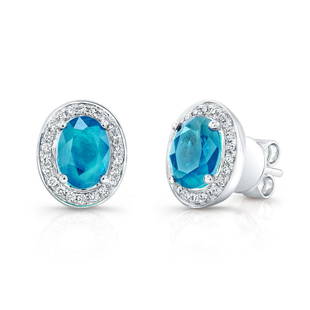 Aquamarine And Diamond Oval Halo Stud Earrings In 14k White Gold (8x6mm): Aquamarine And Diamond Oval Halo Stud Earrings In 14k White Gold (8x6mm) Exquisite Oval Halo Earrings Feature 2.50ctw Aquamarine Center Stones Framed By 0.25ctw Round Brilliant Diamonds Set In 14