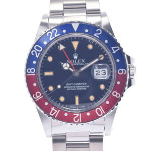 ROLEX GMT Master Red Blue Bezel Tritium 16750 Men's SS Watch Automatic Black Dial