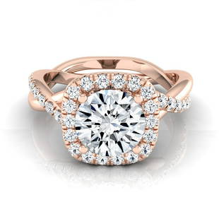1 3/8ctw Round Diamond Halo Engagement Ring With Twist Shank In 14k Rose Gold, Igi-certified: 1 3/8ctw Round Diamond Halo Engagement Ring With Twist Shank In 14k Rose Gold, Igi-certified Elegance Emanates From This Igi-certified Halo Pave Diamond Twist-shank Ring, Which Features A 1-carat
