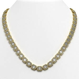 33.10 ctw Emerald Cut Diamond Micro Pave Necklace 18K Yellow Gold
