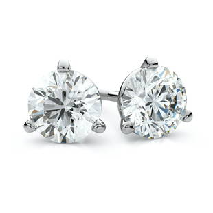 Platinum 3-prong Martini Round Diamond Stud Earrings 1.40ctw (5.5mm Ea), N Color, Si1-si2 Clarity: Platinum 3-prong Martini Round Diamond Stud Earrings 1.40ctw (5.5mm Ea), N Color, Si1-si2 Clarity These Enchanting Diamond Stud Earrings Come Set In Platinum Metal With A 3-prong Martini Setting And