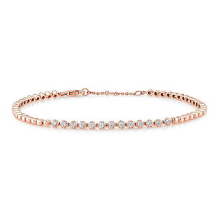 Diamond Prong Set Bracelet With Solid High Polish Beaded Links In 14k Rose Gold: Diamond Prong Set Bracelet With Solid High Polish Beaded Links In 14k Rose Gold Elegant Link Bracelet Showcasing 13 Brilliant Cut Diamonds (h-i/vs 0.33ctw) Exquisitely Pave Set In A Classic 14k Rose