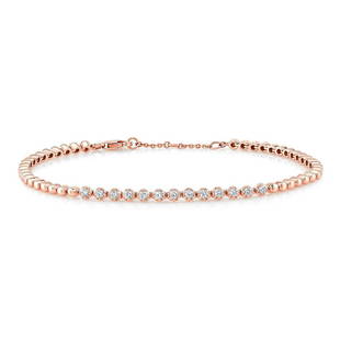 Diamond Prong Set Bracelet With Solid High Polish Beaded Links In 14k Rose Gold: Diamond Prong Set Bracelet With Solid High Polish Beaded Links In 14k Rose Gold Elegant Link Bracelet Showcasing 13 Brilliant Cut Diamonds (h-i/vs 0.33ctw) Exquisitely Pave Set In A Classic 14k Rose