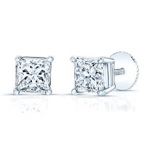 Diamond Princess Cut Stud Earrings In 14k White Gold (0.70 Ctw): Diamond Princess Cut Stud Earrings In 14k White Gold (0.70 Ctw) An Elegant Diamond Princess Cut Stud Earrings Which Showcase Sparking 0.70 Ctw Hi/vs Princess Cut Diamonds Prong Set In 14 Karat White