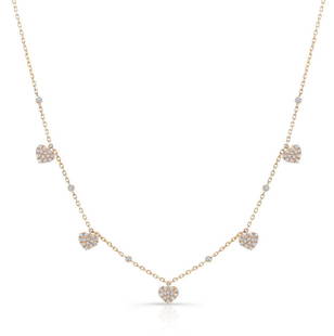 Diamond Pave Dangling 5-heart Station Necklace In 14k Yellow Gold, 16-18 Adj Chn: Diamond Pave Dangling 5-heart Station Necklace In 14k Yellow Gold, 16-18 Adj Chn Fashionable Diamond Pave Dangling Heart Station Necklace Features 0.55ctw Of Round Brilliant Melee Expertly Set In 14